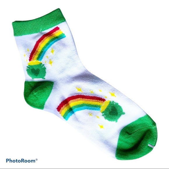 Rainbow Pot of Gold Lucky Ankle Socks Irish Adult 1 Size Unisex - Picture 5 of 7